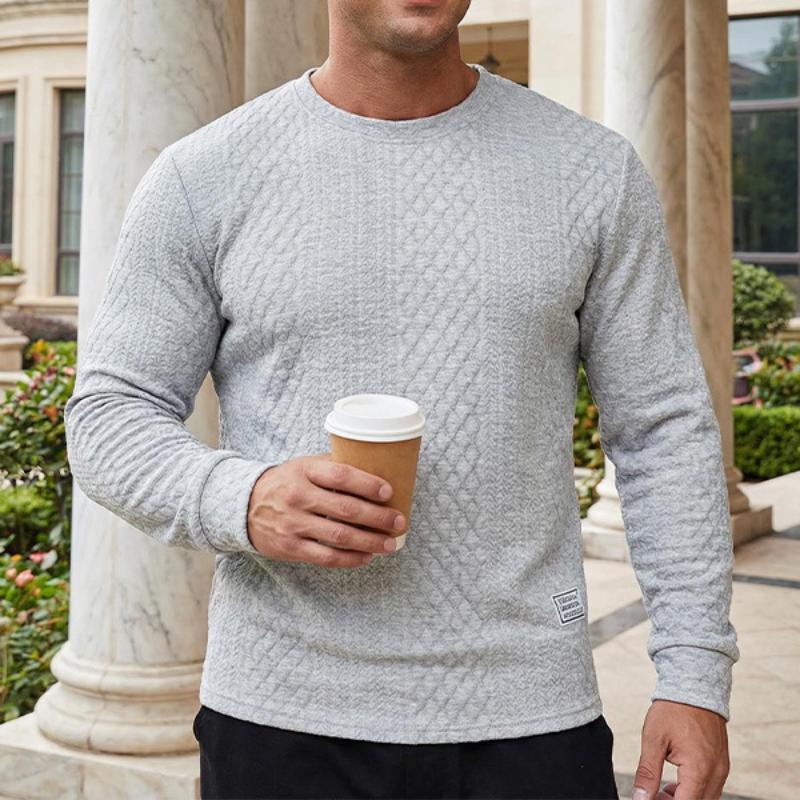 Men's Textured Crew Neck Pullover Casual Long Sleeve Knit Sweatshirt for Daily Wear