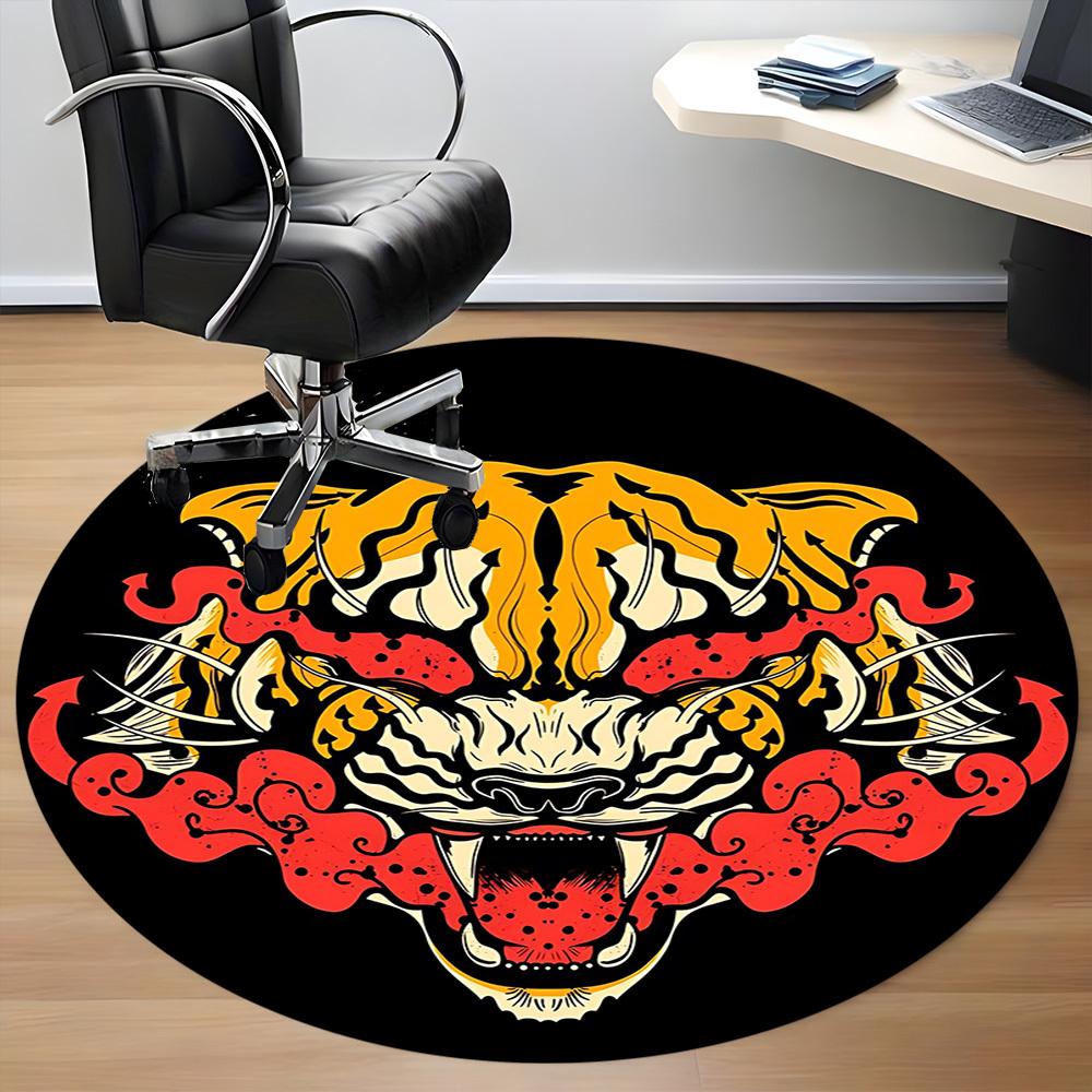1PC Tiger Face Office Round Rug, Non Slip, Soft and Durable Office Rug for Interior Decoration, Perfect for Office