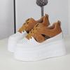 Fashion 12CM Genuine Leather Vulcanized Platform Wedge Casual Women Summer Shoes Fashion Sneakers Hollow Heels Increase Shoes