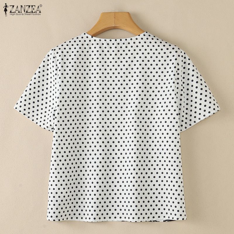 ZANZEA Women Polka Dot Print Casual V-Neck Loose Short Sleeve Blouse