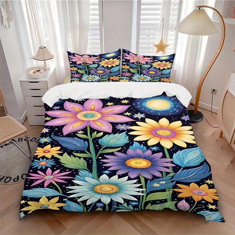 

3pcs Floral Fantasy 1Cover + 2Pillowcases, PillowInserts NotIncluded, Machine Washable, All - Season Use, Suitable for Bedroom Guest Room53 135x200cm