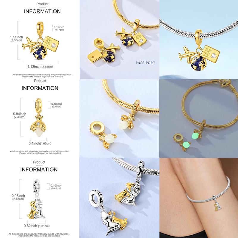 Charm Coppergolden Serie Airplane Balloon Bow Safety Chain Puppy Dog Gold Color Charms Beads Fit Bracelet Diy Jewelry Maing