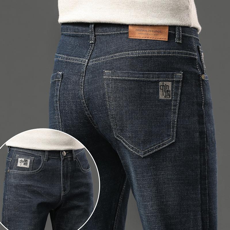 Fashion jeans men's autumn and winter loose straight men's long trousers youth fashion popular Chinese style embroidery trousers
