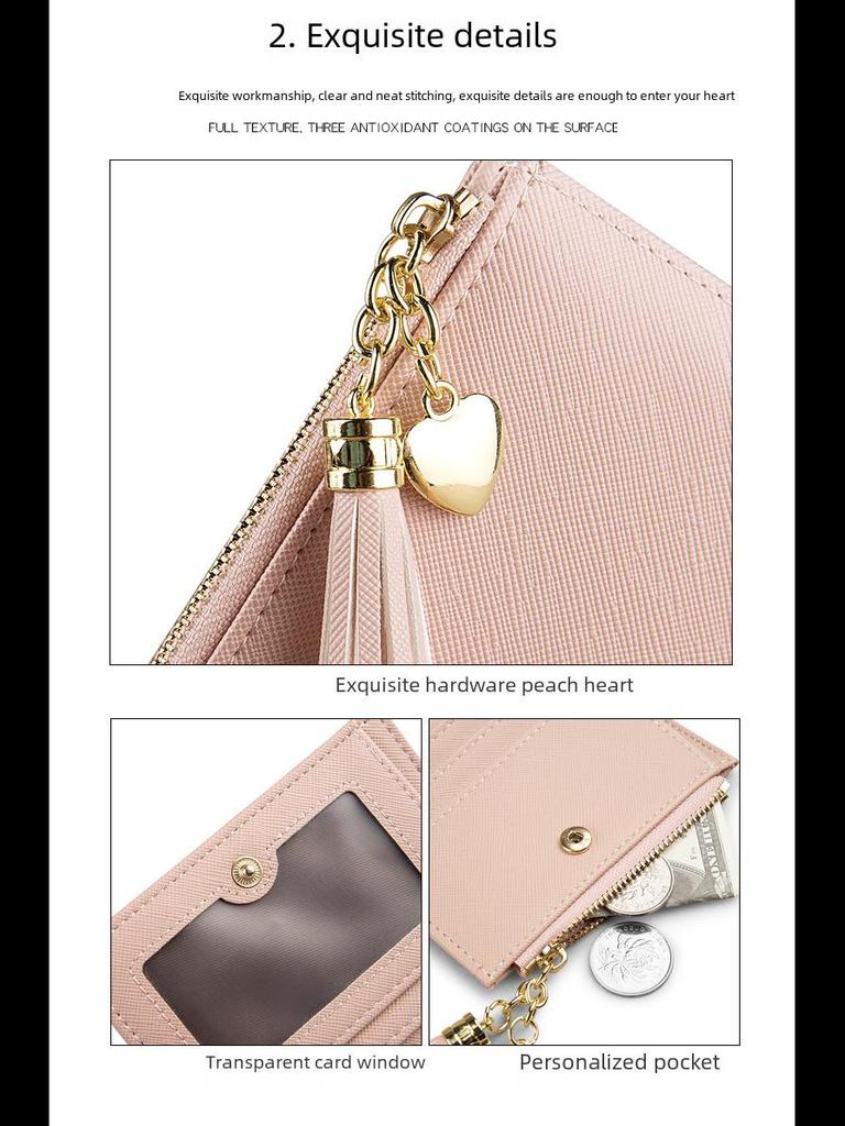 Portamonete con Cerniera e Nappe Stile Coreano - Portafoglio da Donna con Motivo a Croce