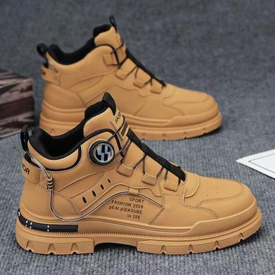 Martin Boots Men's High-top Autumn Retro Men's Casual Leather Shoes Medium-top Waterproof, Non-slip and Height-increasing Tooling Boots