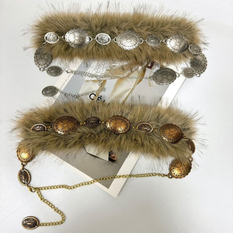 Women'S Plush Belt  Trend Y2K Girls Girdle Versatile Jeans Accessories Faux Fur Patchwork Belt