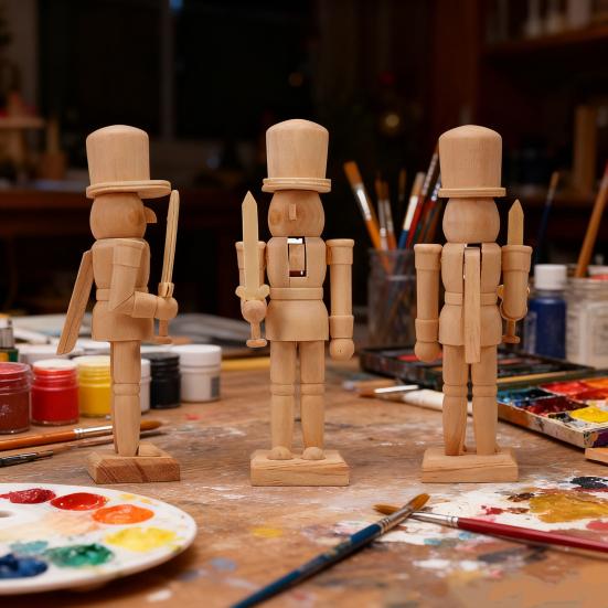 Unfinished Nutcracker Soldier Figure Unpainted Nutcracker Soldier Wooden DIY Nutcracker Figurine for Christmas Decoration Craft