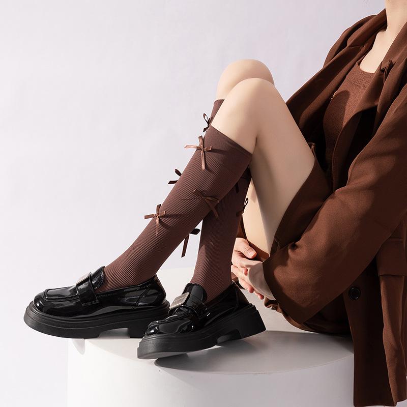 Balett-stil vadstrumpor för kvinnor, vår och höst, sammet, knälånga, långa med rosett, Lolita, kompressionsstrumpor