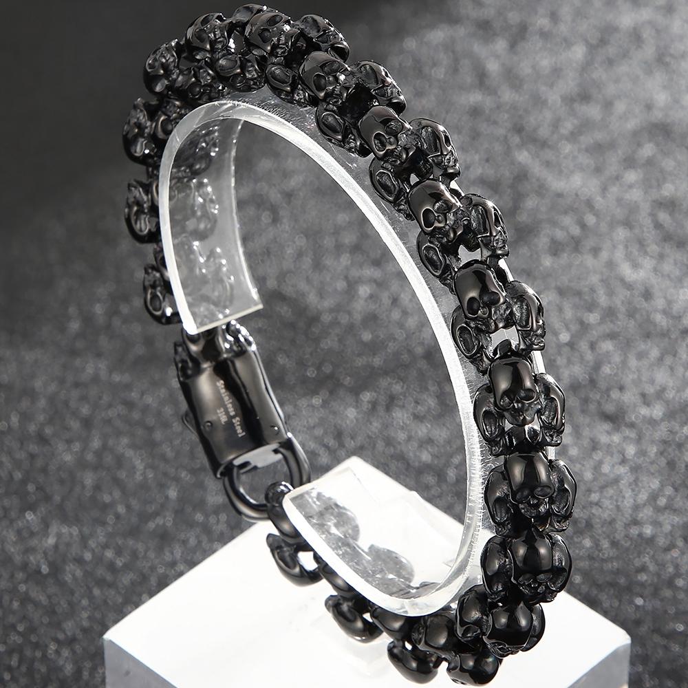 Massive Men's Skull Bracelet Man Retro Black 316l Stainless Steel Gothic Link Chain 12MM Width Punk Rock Jewelry Accessory Gifts