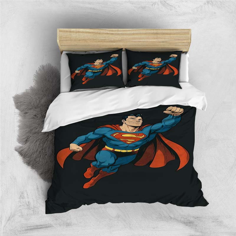 Comfortable 3D Cartoon Superhero Bedding Set, Including Duvet Cover, Pillowcases and Children's Set.