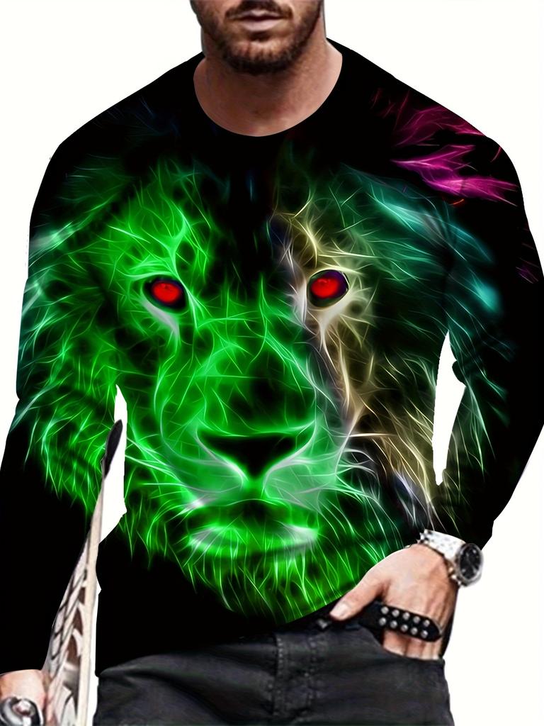 Fashion Lion 3D Printing Men's Long Sleeve T Shirt Autumn Pullover Comfortable Fit Street Casual Oversized Harajuku Shirt Tops