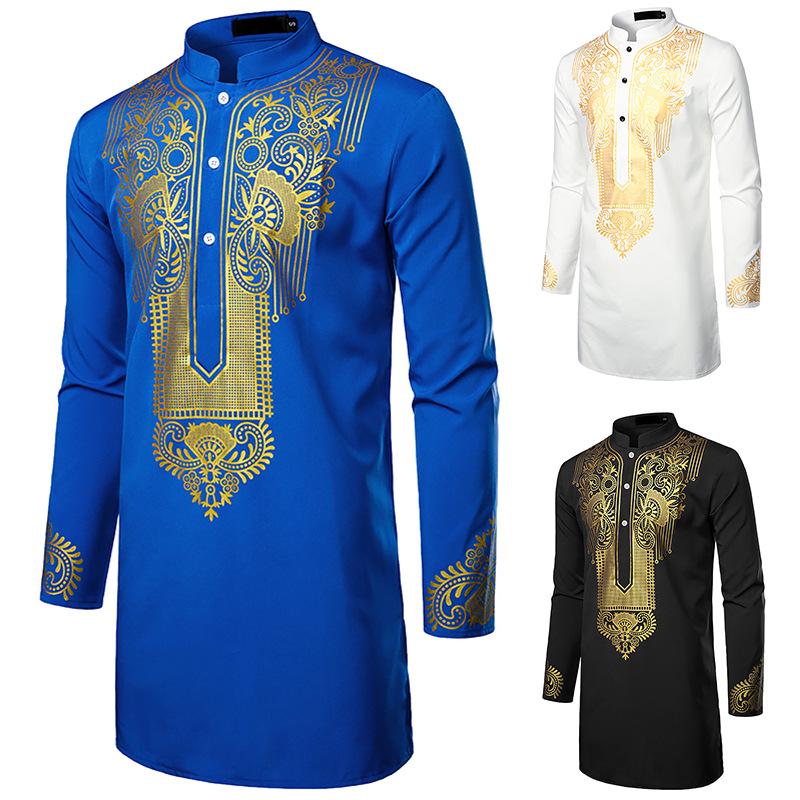 Men's Casual African Style Long Sleeve Print Shirt
