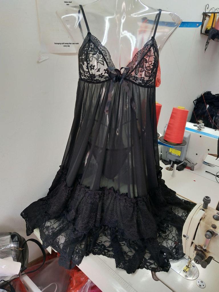 Camisón Transparente de Encaje Europeo y Americano para Mujer de Talla Grande