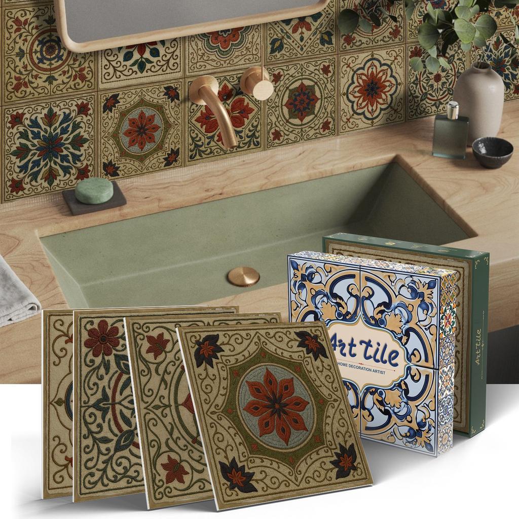 PET Foam Thickened Self-adhesive Wall Sticker, Waterproof and Anti-fouling European Mandala Wallpaper Tile Sticker for Kitchen and Bedroom