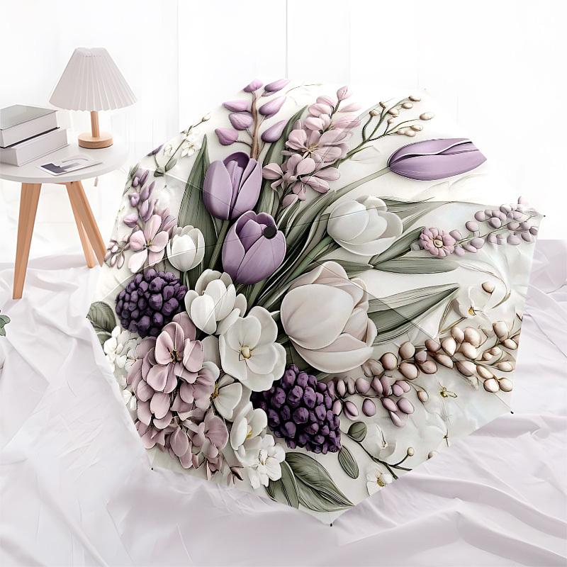 1PC Floral Pattern Umbrella-8-Rib Reinforced Portable Folding Travel Suitable for All Seasons Outdoor Daily , Fun Design-Z0407