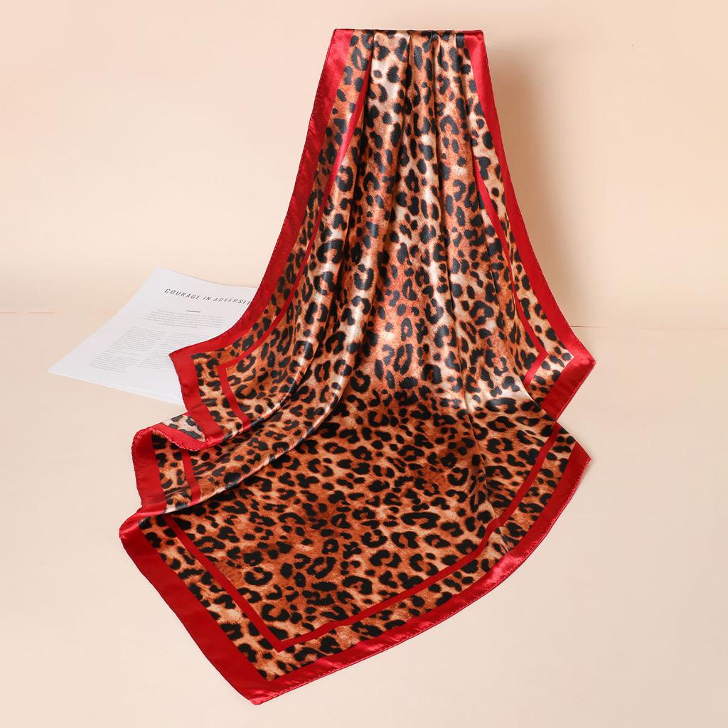 90cm Leopard Print Neckerchief Hijab Scarf For Women Silk Satin Headband Hair Scarves Female Square Shawls Ladies Head Bandana