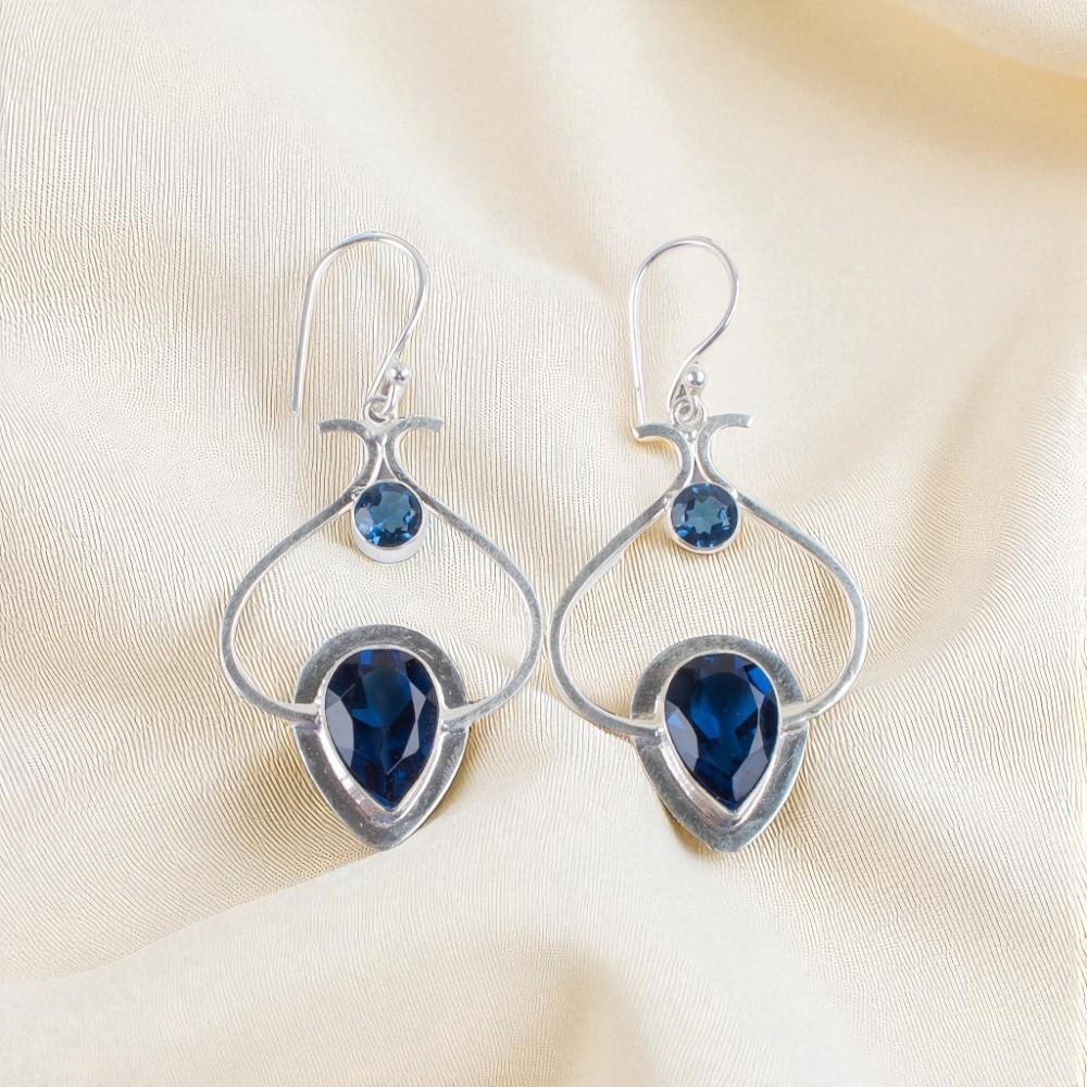 London Blue Topaz Gemstone 925 Sterling Silver Jewelry Handmade Earrings 2.2" EE-80-1