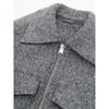 Women Fashion with Pockets Grey Front Zipper Jackets Vintage Lapel Neck Long Sleeves Female Chic Lady Outfits