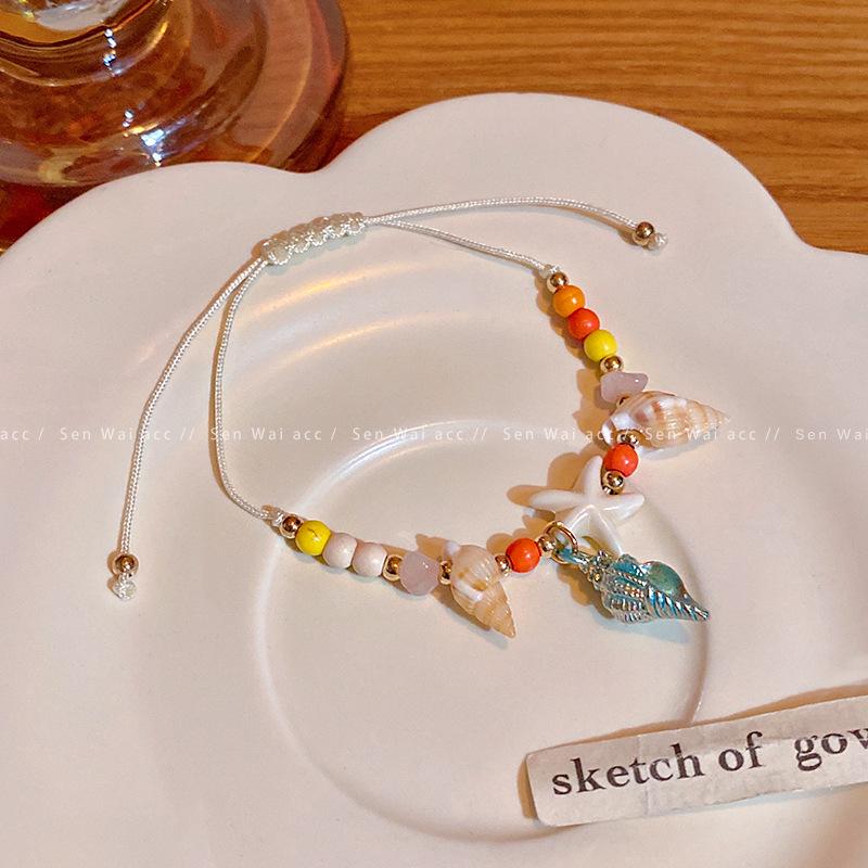 Морской отпуск ракушка морская звезда браслет женский уникальный нишевый выдвижной плетеный ручной шнурок рука