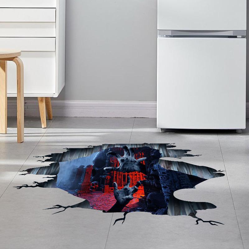 3D Halloween Floor Stickers: Stereoscopic Horror Props for Indoor Decor in Malls, Stores, or Bars