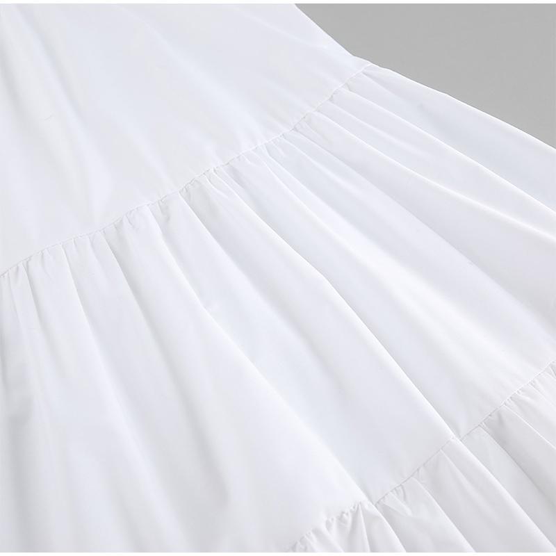 Elegant Ruffles Short A-line Dress Women Lace Up O-neck Sleeveless Vacation Dresses  Lady White Party Dress