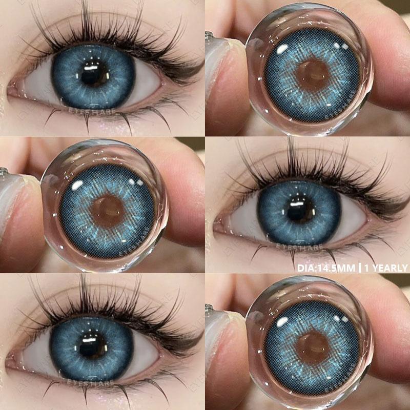Kozmetik Renkli Kontakt Lensler 1 Çift Cosplay Kırmızı Renkli Lens Anime Mavi Kontakt Lensler Kore Lensleri Büyük Göz Lensi Mavi Lensler
