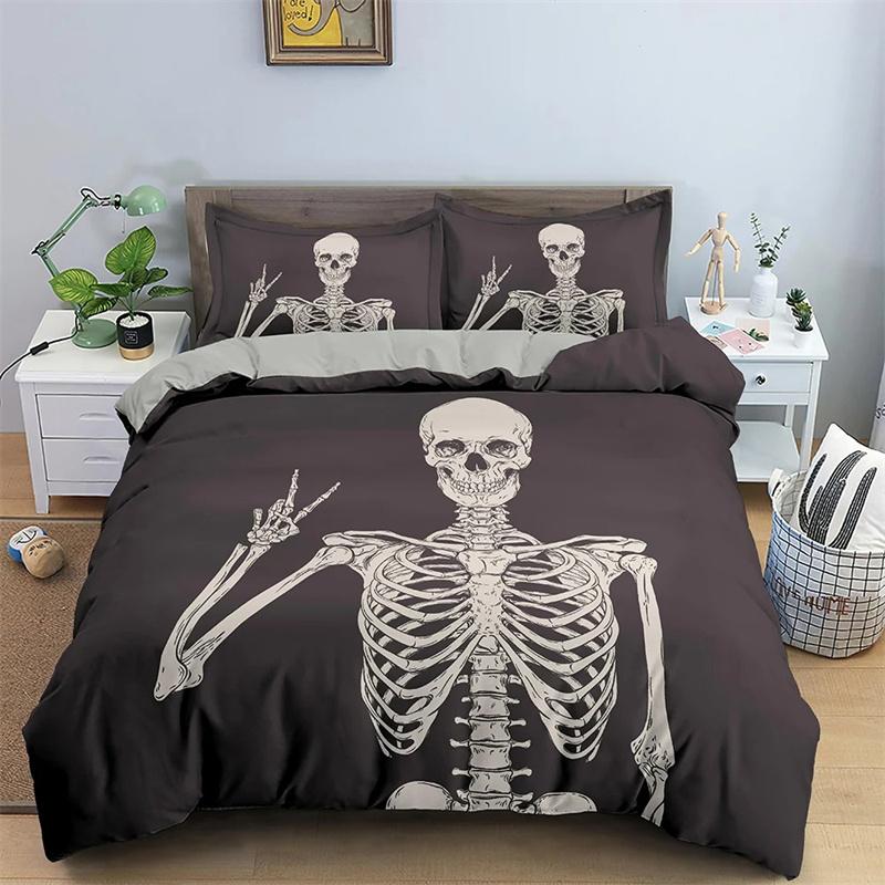 Bettbezug mit Rosen-Totenkopf-Motiv zum Valentinstag, King-Size-Bett, 3D-Totenkopf-Druck, Bettbezug, 3-teilig, Bettbezug für Verliebte, Geschenke für Erwachsene