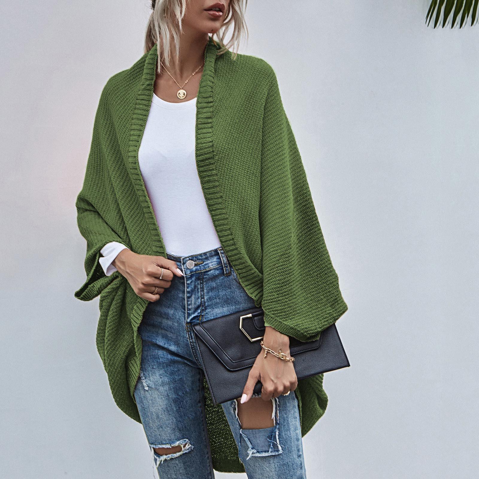 

Женская мода темпераментный повседневный лоскутный цветной вязаный кардиган-свитер пальто L зелёный