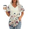 Womens T Shirts V Neck Short Sleeve Casual Tops Loose Fit Basic Tees With Curved Hem