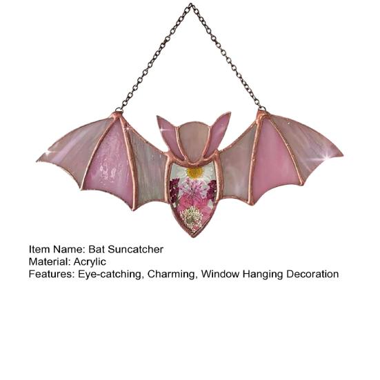 Bat Stained Glass Sun Catcher Translucent Window Hanging Decoration Handmade Acrylic Wall Art Light Catcher for Halloween Home Decor