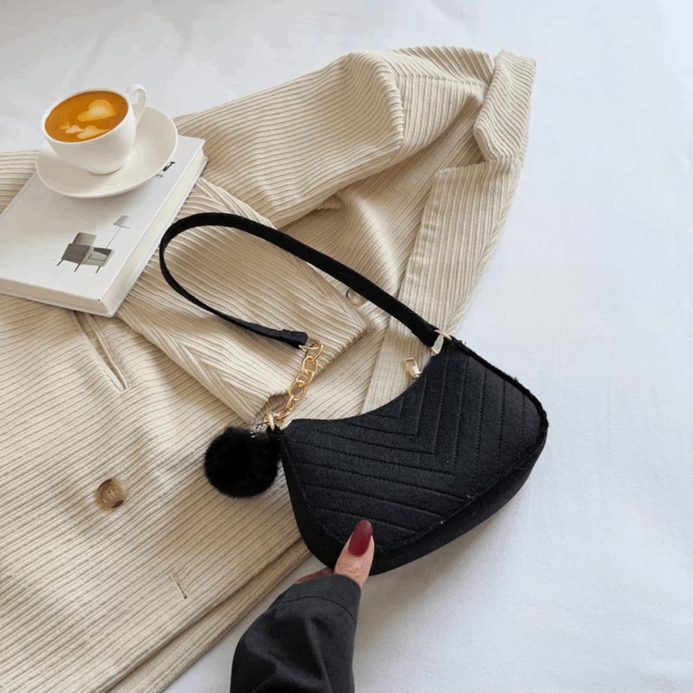 Fashion Design Mini Shoulder Bag Trendy Handbag All-match Felt Underarm Bag Work чёрный
