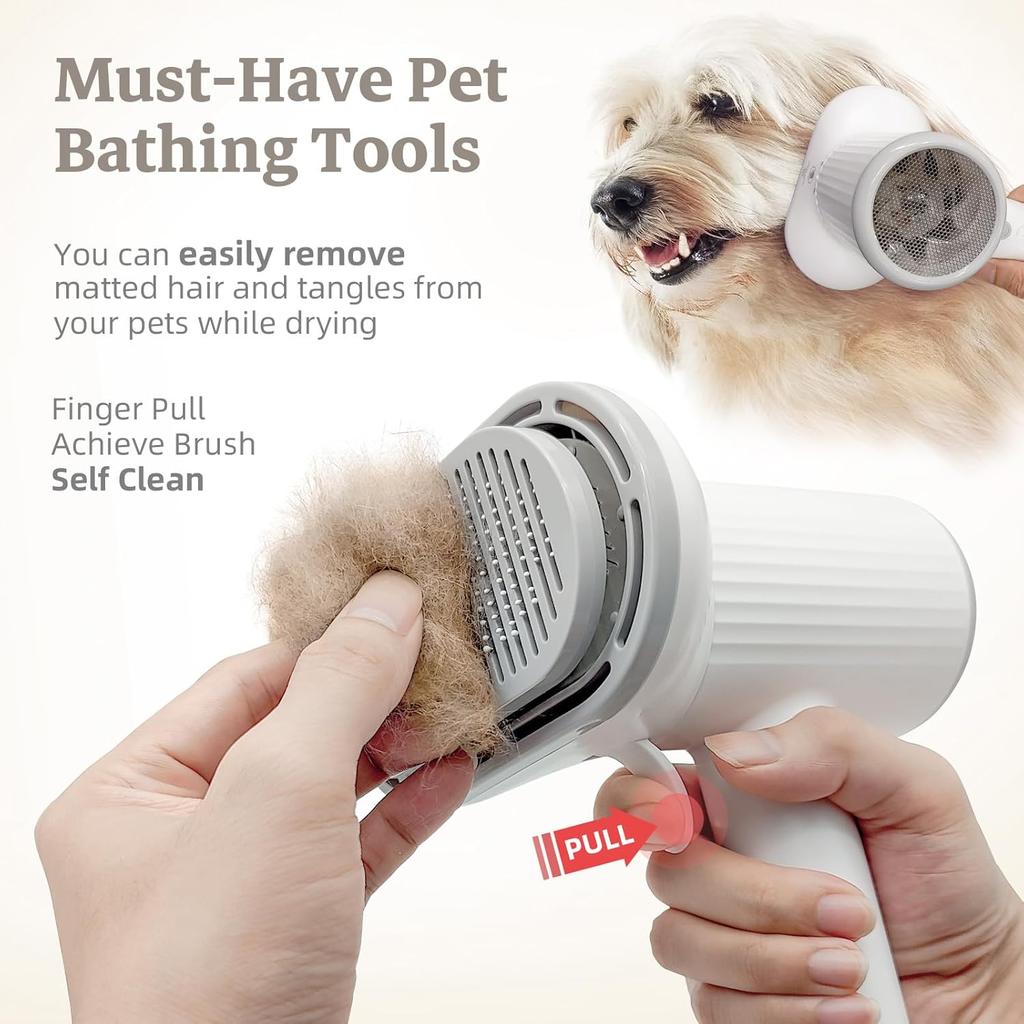 Dog Brush for Shedding, 2in1 Pet Hair Dryer Dog Grooming Brush with Removable Comb, Adjustable Temperature Speed, Portable Brush