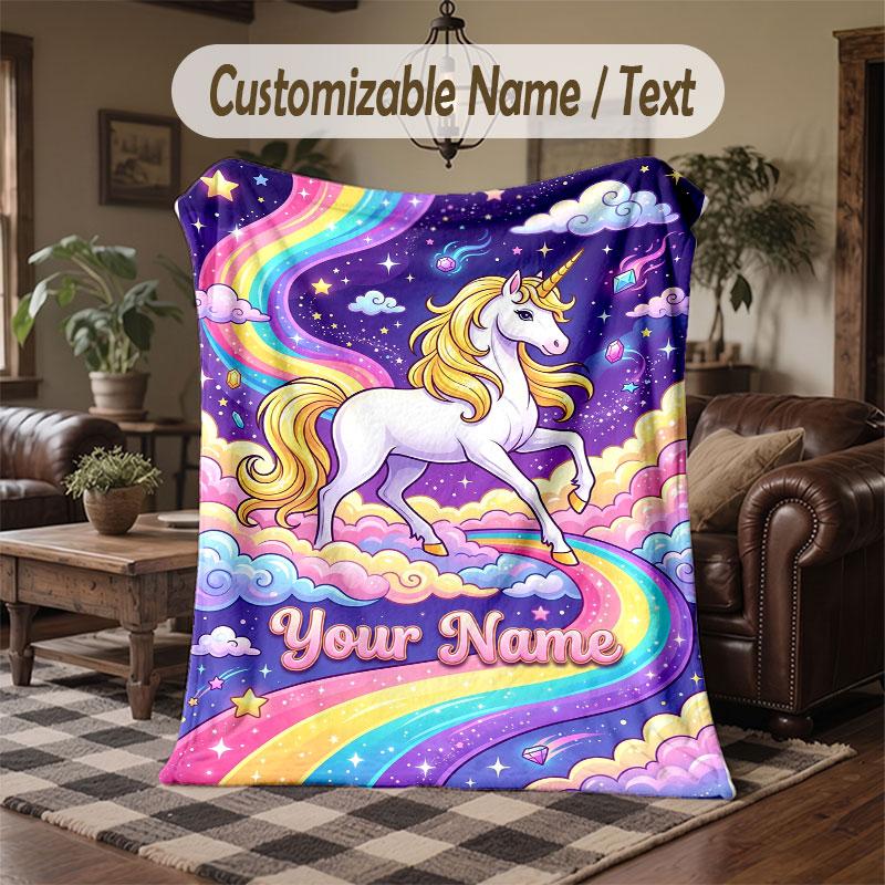 Coperta da divano a tema unicorno con nome personalizzato, coperta morbida e accogliente per casa, divano, letto