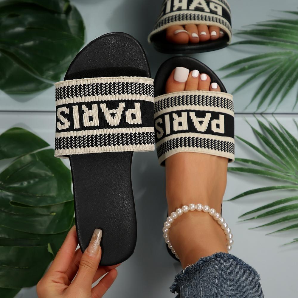 

Модные Классические Простые Сандалии 2024 Новые Женские Шлепанцы Тканевый Верх Буква Уличные Повседневные Шлепанцы на Плоской Подошве 43