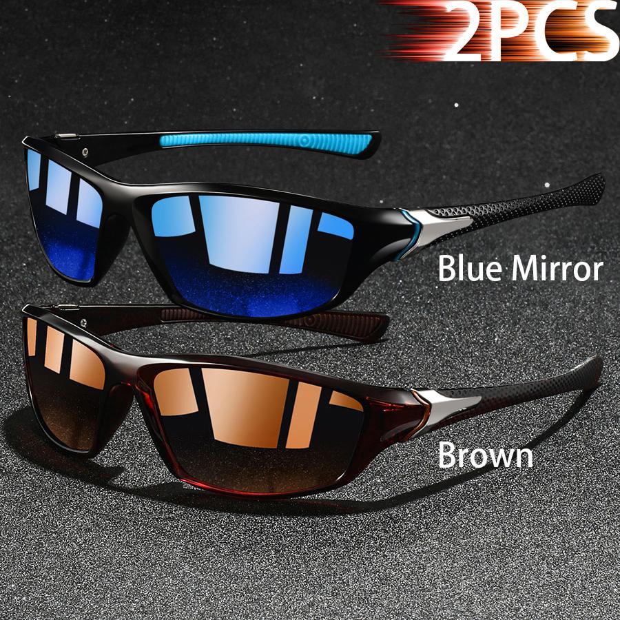 2 Pieces Fashion Vintage Sports Sunglasses Men Women Fishing Running Cycling  Sport Man Sun Glasses Anti-Glare UV400 Eyewear