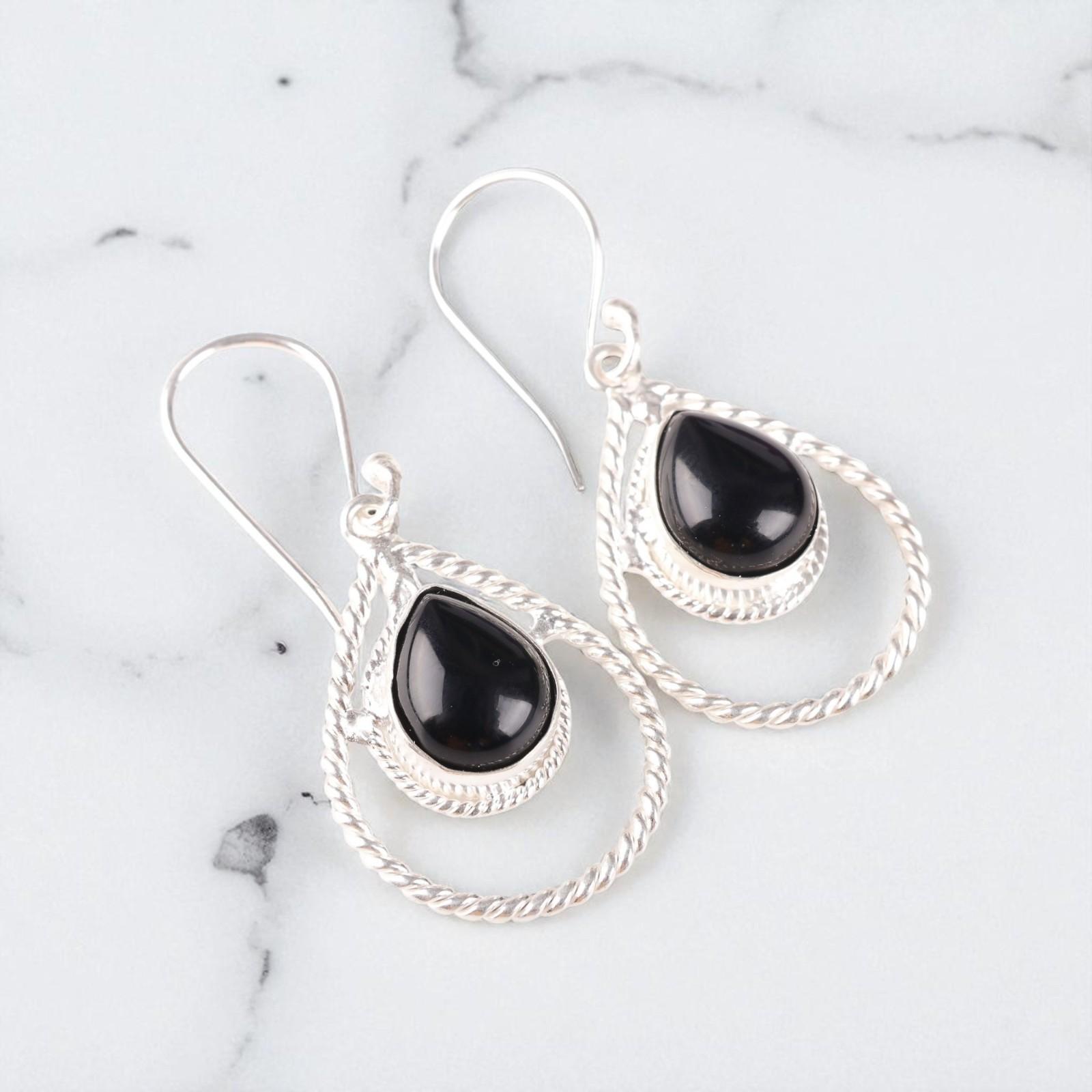 

Black Tourmaline Gemstone 925 Sterling Silver Jewelry Handcrafted Earrings 1.70 EE-96-21