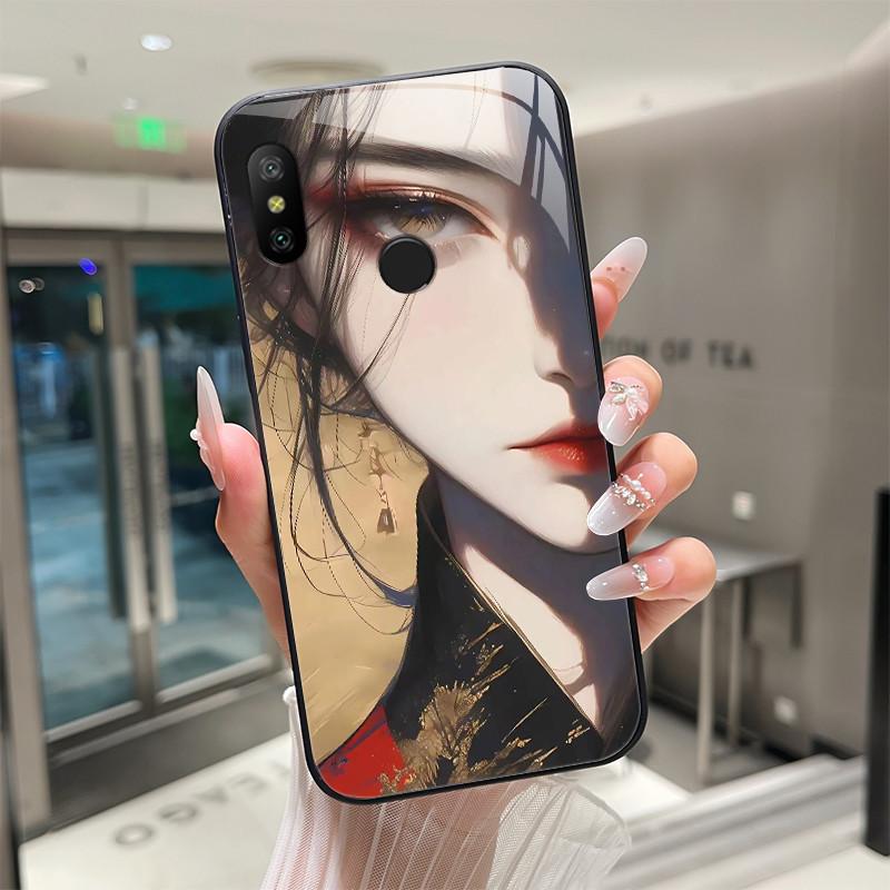 Beautiful Flower Cute Cartoon Cats Case For Xiaomi Mi A2 / Mi A2 Lite Tempered Glass Phone Case Protective Back Cover Hard Shell
