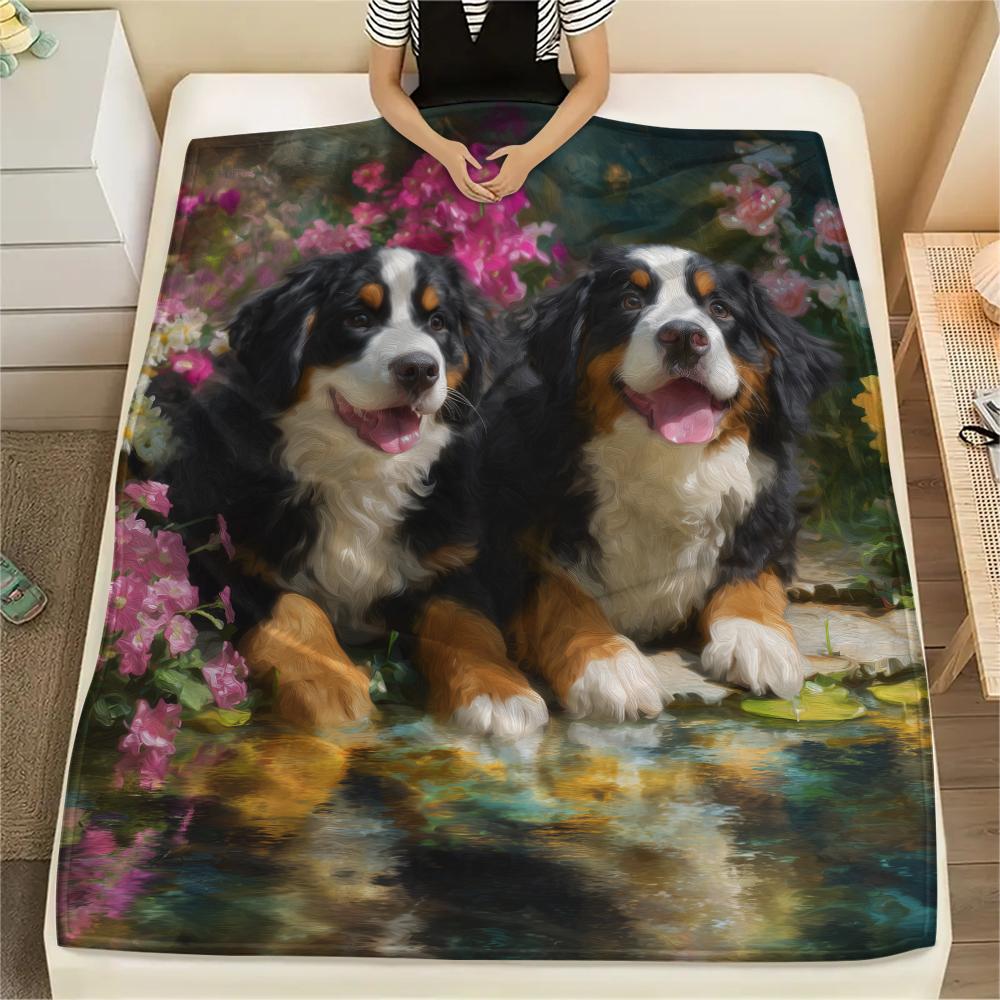 Süße Berner Sennenhund-Muster Flanelldecke, Hohe Qualität, Bequem für alle Jahreszeiten, Heimdekoration, Wärme und Komfort, Perfekt für Geschenke.