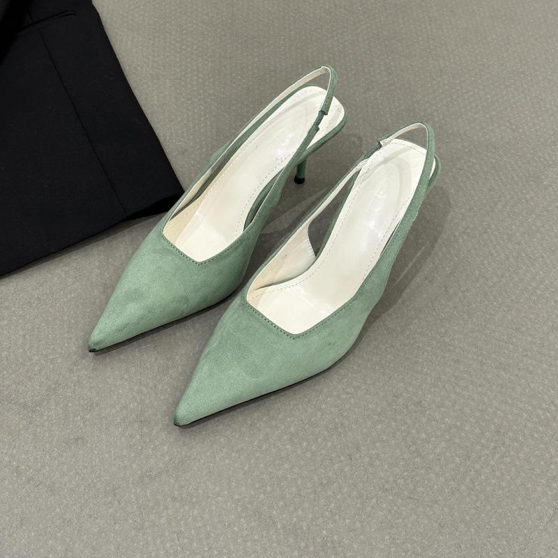 

Высокие каблуки, ремешок сзади, заостренный нос, стильный стиль, босоножки с загнутыми носами, женские туфли на шпильках. 39 зелёный