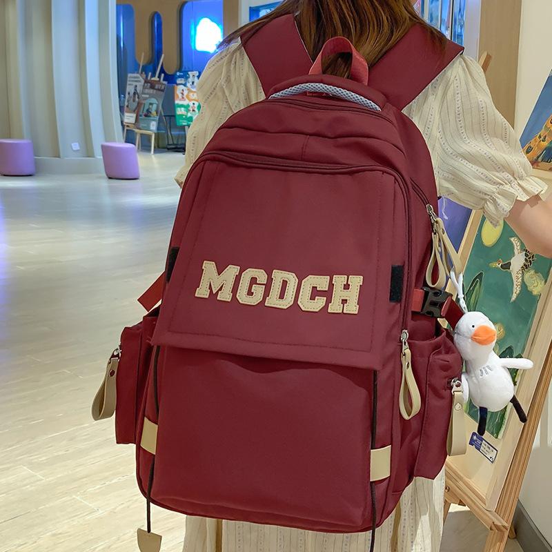 College Student Burgundy Large Capacity Girl Letters Backpack Middle School Student Backpack