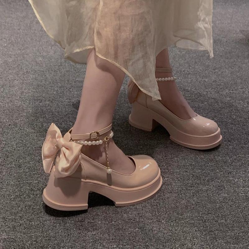 Fashion Women's Mary Jane Shoes Bow Tie Lolita Shoe Thick Heels Oxford Shoe Cosplay Retro Womens Patent Leather High Heels Zapatos Mujer
