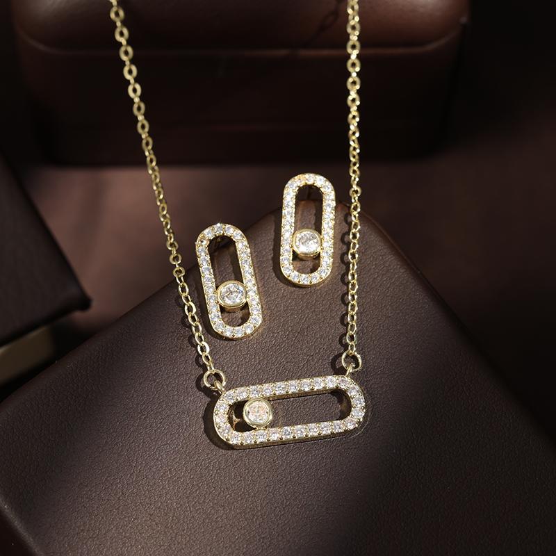Luxurious Exquisite Cubic Zirconia Earring Necklace Set Suitable For Daily Travel, Party, Banquet Fashion Zircon