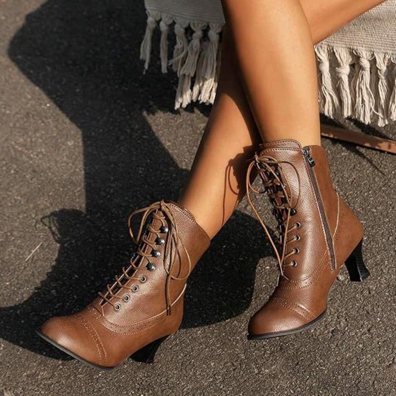 European High Heel Large Size Women's British Martin Boots Coarse Heel Short Boots Medium Locomotive Boots Women's Boots