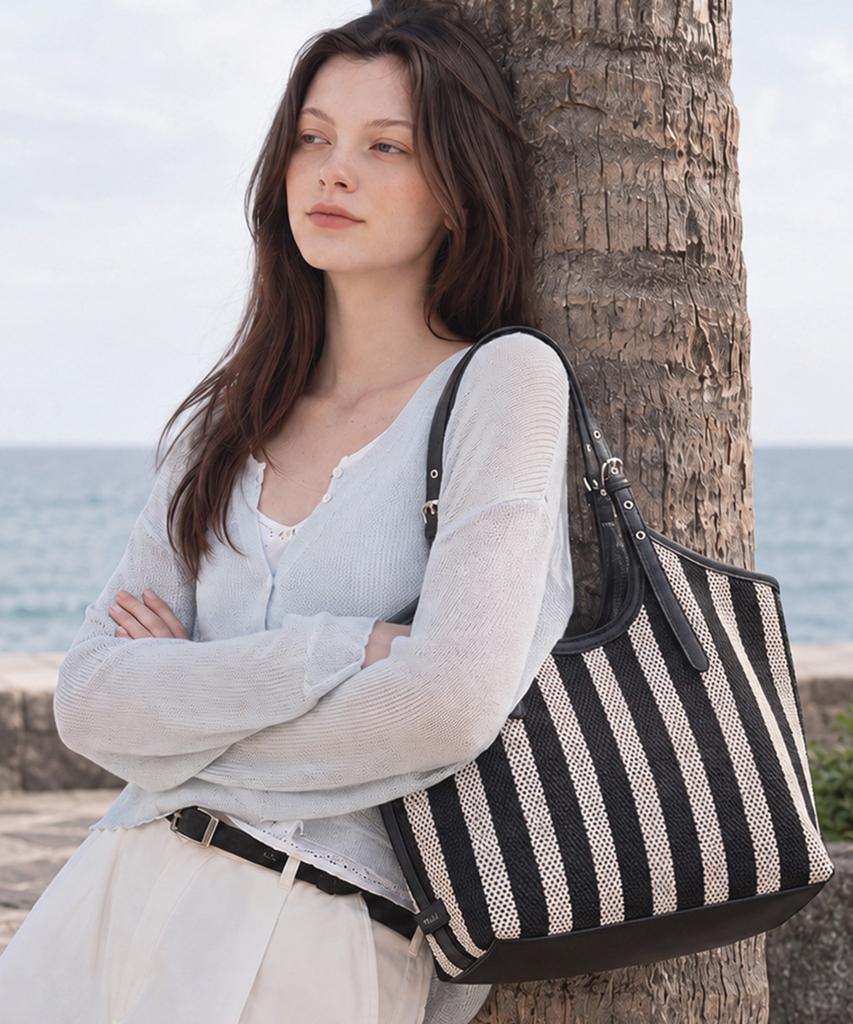 Talli Low Stripe Tote Bag_Black