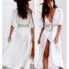 Abito da spiaggia taglie forti S-3XL per donna nero solido bianco pizzo abbigliamento da spiaggia protezione solare vestiti maglia copricostume da spiaggia per donna