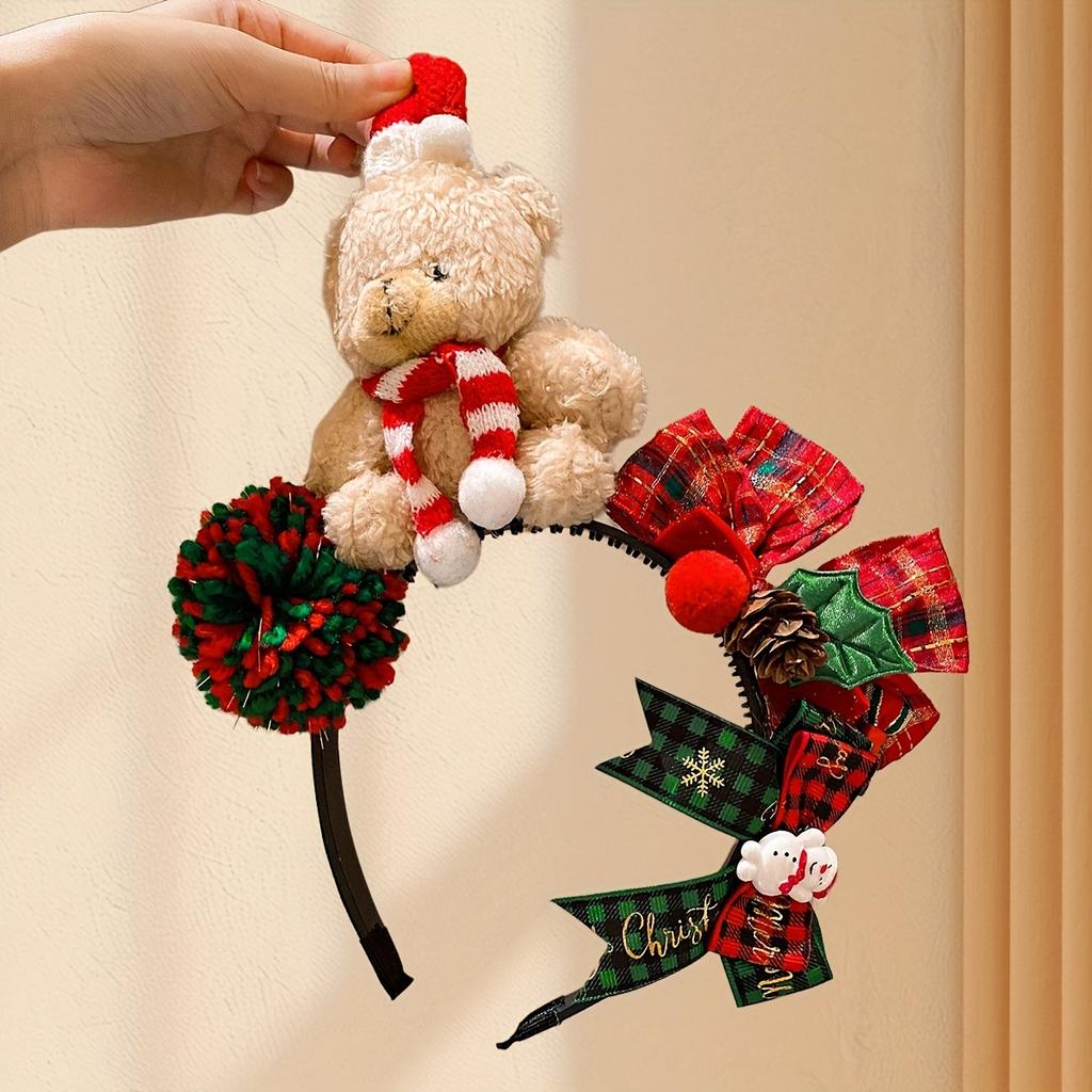 Adorable Bear Headband For Girls Colorful Knit Christmas Hair Accessory