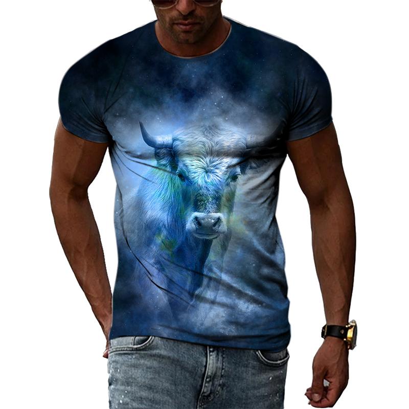 

История Тельца Доминирующая Мода Оригинальная 3D Печать Харадзюку Могущественная Личность Мужская И Женская Футболка С Короткими Рукавами Круглый Вырез 6XL