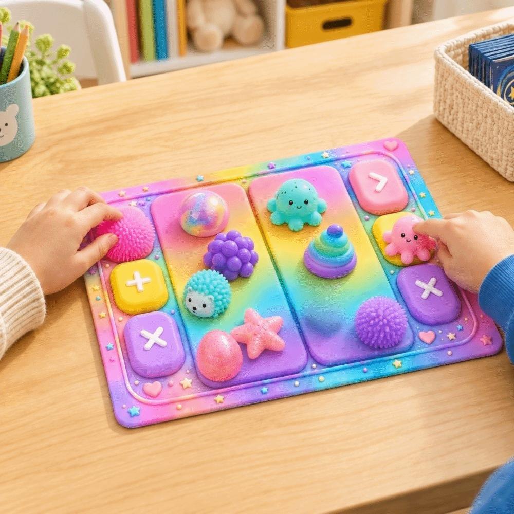 Rubber Backing Fidget Trading Mat Rounded Buttons Kids Toy Trading Mat  Trading Card Playmat