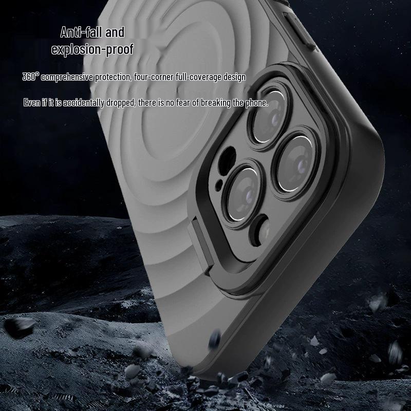 iPhone17 Pro Max Invisible Lens Stand Frosted Case with Ripple Magnetic Anti-drop Protection 