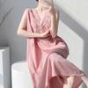 Literary style embroidered cotton silk nightdress women's summer artificial cotton with chest pad pocket loungewear can be worn outside dress thin